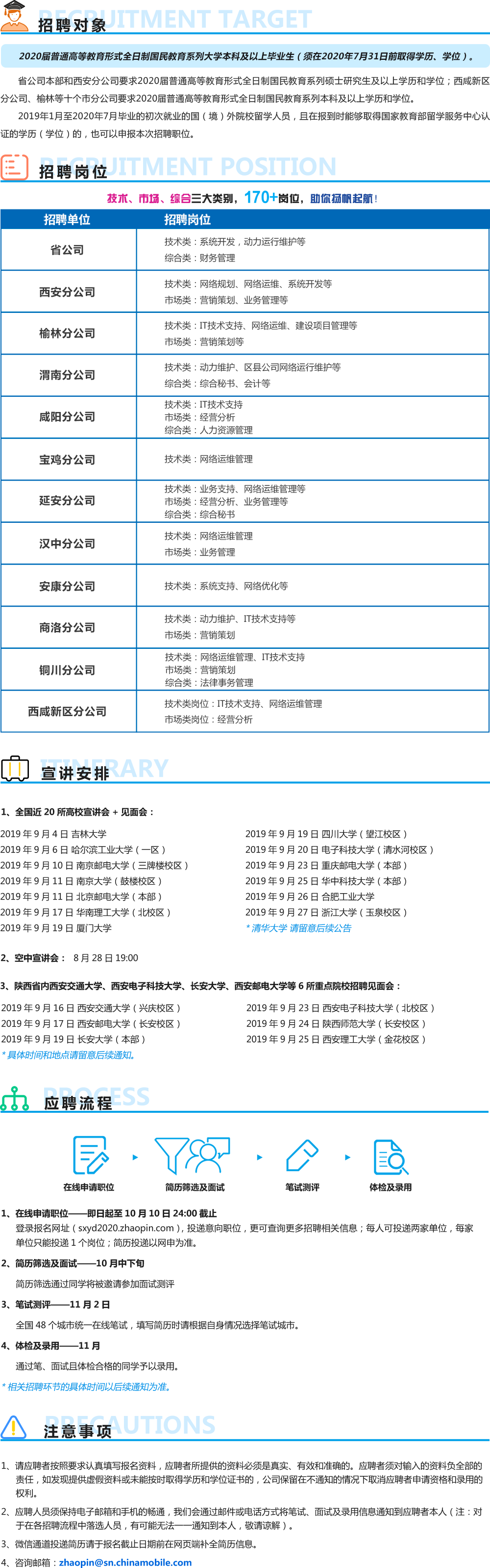 2020中國(guó)移動(dòng)陜西公司校園招聘公告（174人）(圖1)